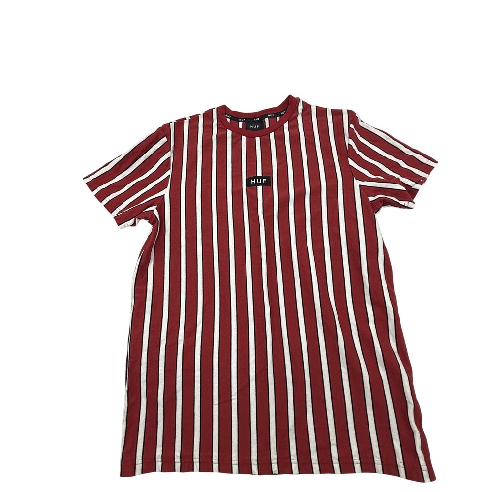 HUF Red White Black Vertical Striped T-Shirt Men's Medium Skate Streetwear